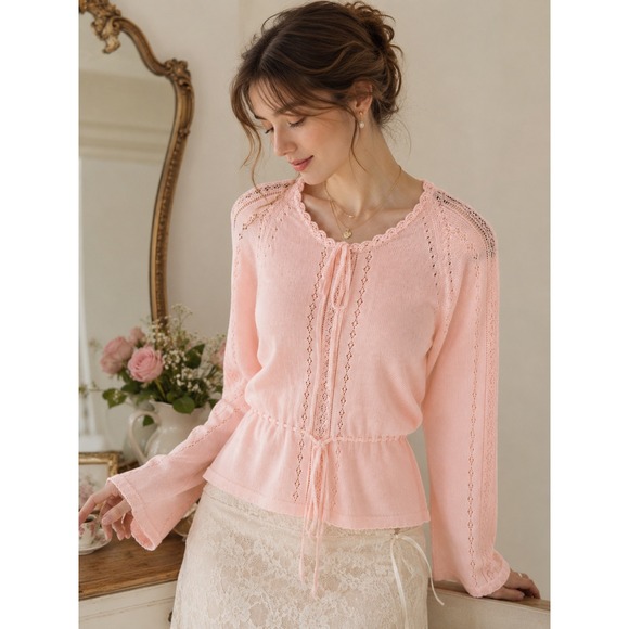 Beewear Sweaters - Beewear Cardigan Sweater Womens M Pink Vintage 70s Pointelle Coquette Ballet
